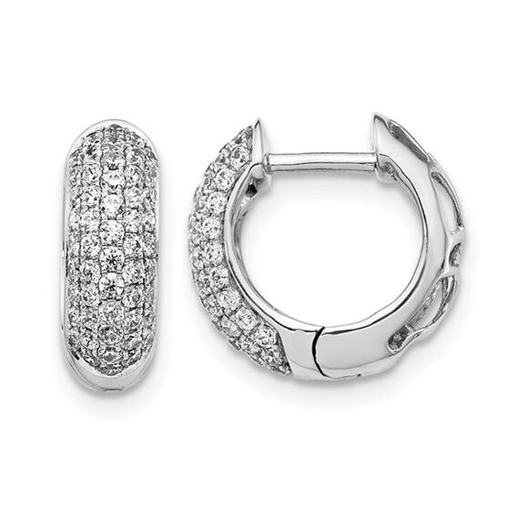 3/4 Carat (ctw) Diamond Huggie Hoop Earrings in 14K White Gold